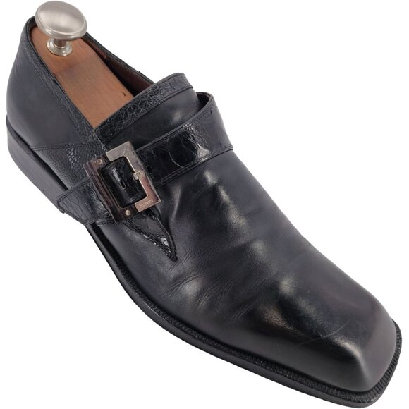 Cesare Paciotti Mens 12 Italy Black Leather Alligator Monk Loafers Dress Shoes - Picture 1 of 12